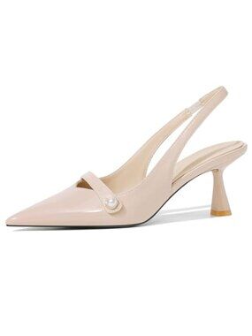 Women's Kitten Heels Slingback Pumps Pointed Toe Patent Faux Leather Dress